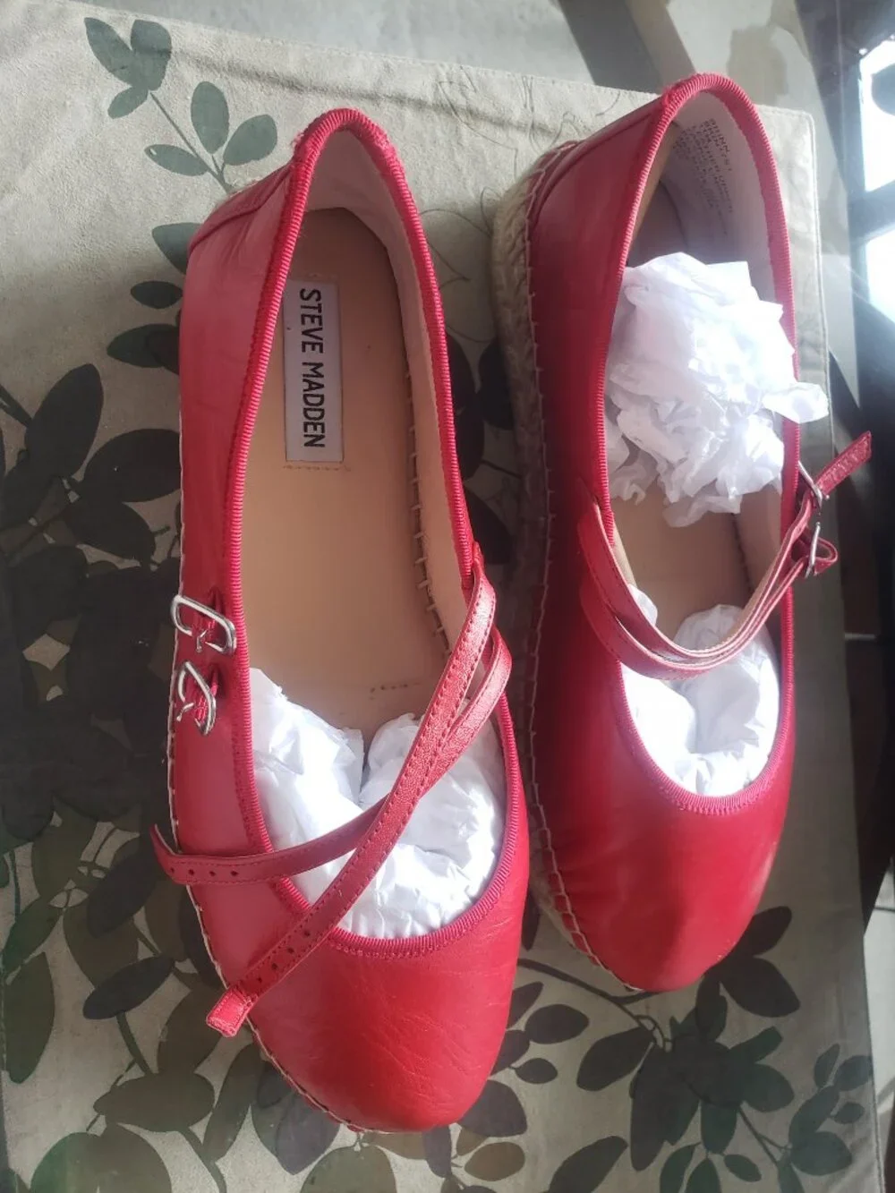 Steve Madden Red Leather Espadrille Mary Jane Flats Size 11
